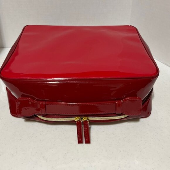 Estee Lauder Red Vinyl Cosmetic Make Up Zip Train Travel Case Bag 11.5"w/Handle - Picture 3 of 16